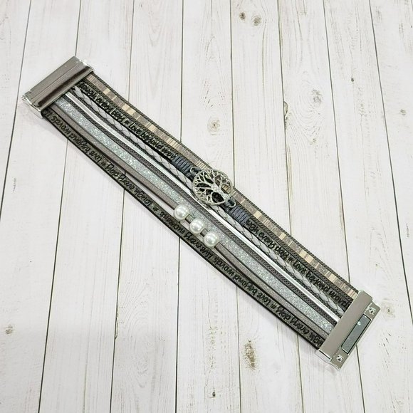 Multy Layers‎ Leather Bangle Magnetic Bracelet for Men and Women 7.5in - Silver - Picture 5 of 11